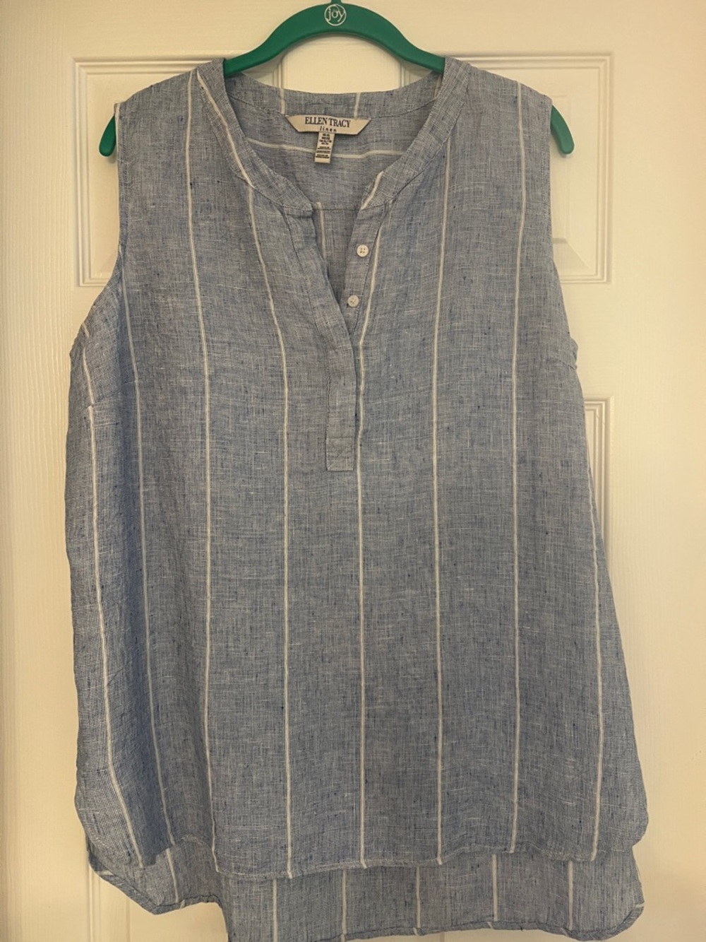 Ellen Tracy Linen Light Blue & White Sleeveless Stripe Tunic